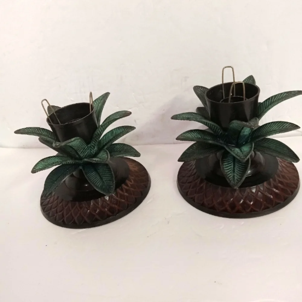 2 Pair Vintage/Antique Brass/Copper PALM TREE Candle Holder
